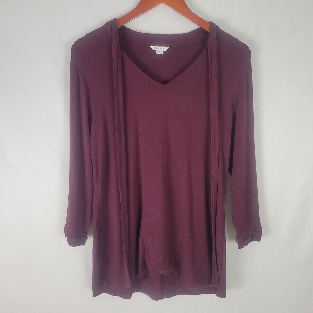Cato Shirt Womens Small Top Plum Purple Long Sleeve‎ V Neck Blouse Rayon Blend